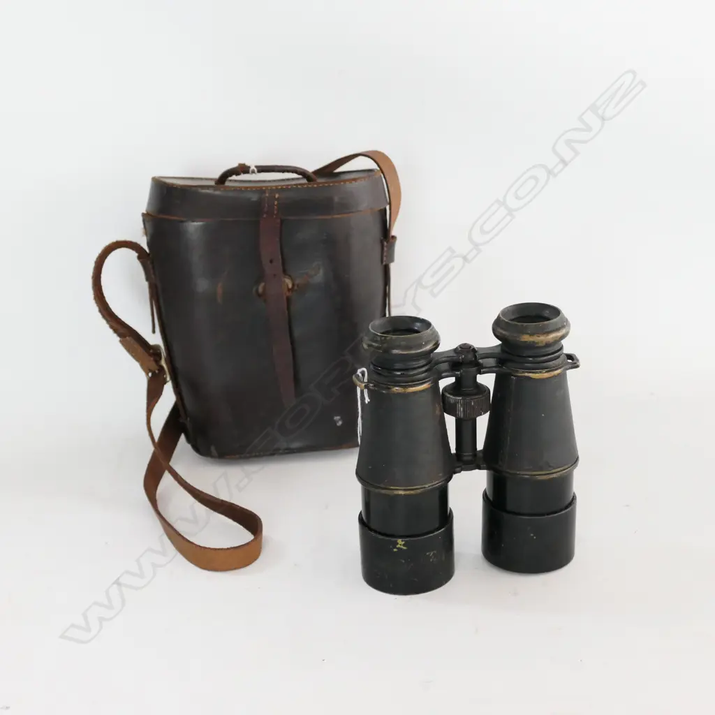 FRENCH WWI PERIOD BINOCULARS by COLMONT in LEATHER CASE Image 1++